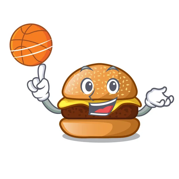 Med Basket Ost Burger Isolerad Maskot Vektorillustration — Stock vektor