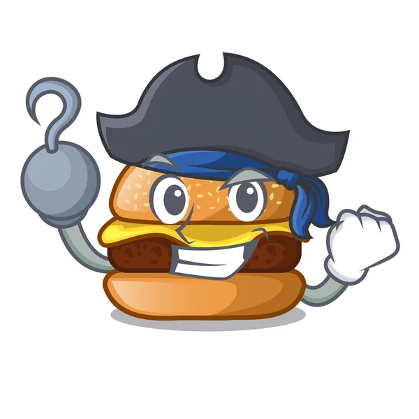 Hamburger Formaggio Pirata Isolato Illustrazione Vettoriale Della Mascotte — Vettoriale Stock