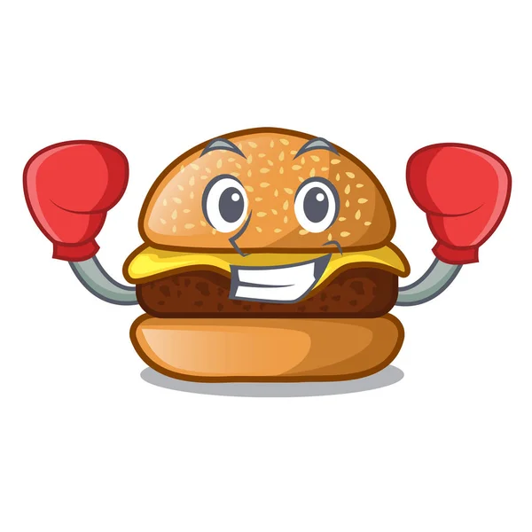 Boxing Cheese Burger Diisolasi Pada Gambar Vektor Maskot - Stok Vektor