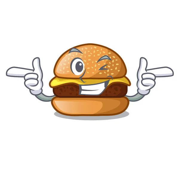 Wink Burger Lezat Keju Pada Gambar Vektor Tabel Karakter - Stok Vektor