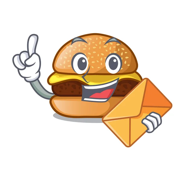 Avec Enveloppe Fromage Burger Savoureux Sur Table Personnage Illustration Vectorielle — Image vectorielle