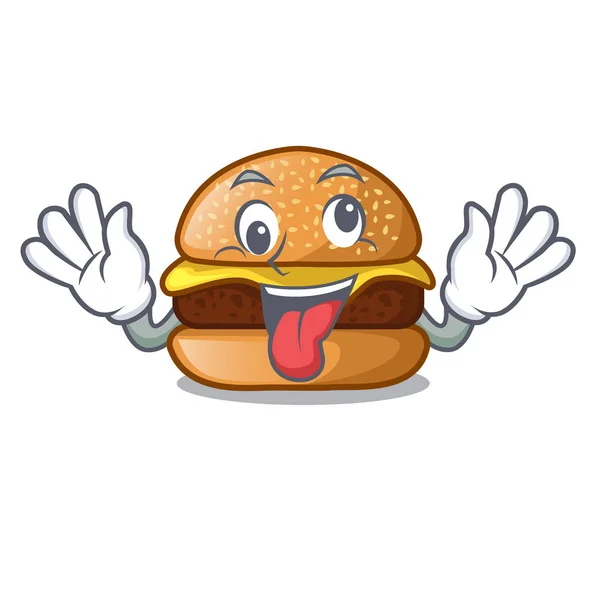 Crazy Hamburger Dengan Kartun Keju Toping Vektor Ilustrasi - Stok Vektor