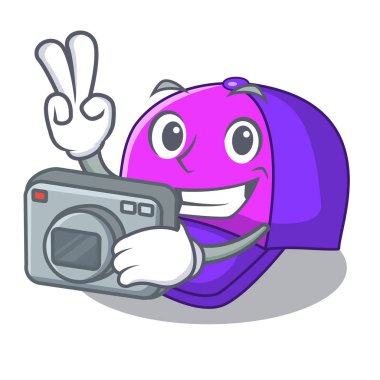 Fotoğrafçı kap karakter şekli komik vektör çizim