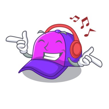 Dinleme müzik kap karakter şekli komik vektör çizim