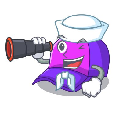 Denizci dürbün kap karakter şekli komik vektör çizim ile