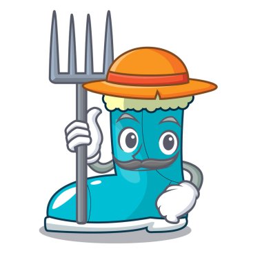 Çiftçi kış çizme ayakkabı şekli çizgi film vektör çizim içinde