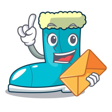 Zarf ile kış maskot vektör illustrtion üzerinde izole kürk botları.