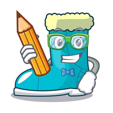 Maskot vektör illustrtion üzerinde izole kürk öğrenci kış botları