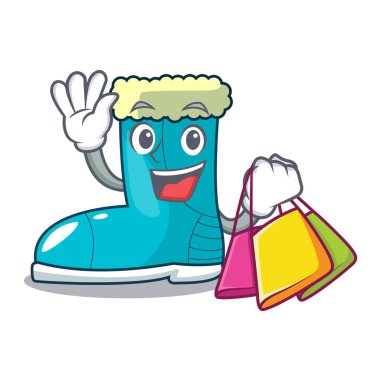 Kış alışveriş maskot vektör illustrtion üzerinde izole kürk botları