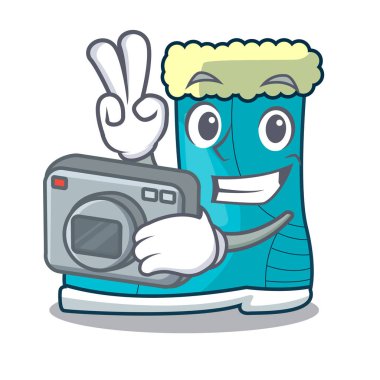 Karakter rak vektör çizim üstünde fotoğrafçı kış çizme