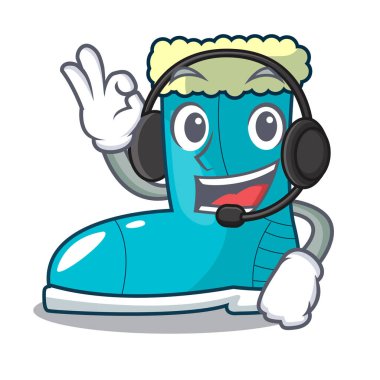 Şeklin çizgi film komik vektör çizim ile kulaklık kış çizme