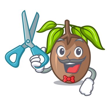 Kuaför sapodilla meyve karakter kase vektör çizim üzerinde