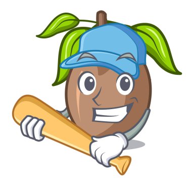 Beyzbol sapodilla meyve karakter kase vektör çizim üzerinde oynamak.