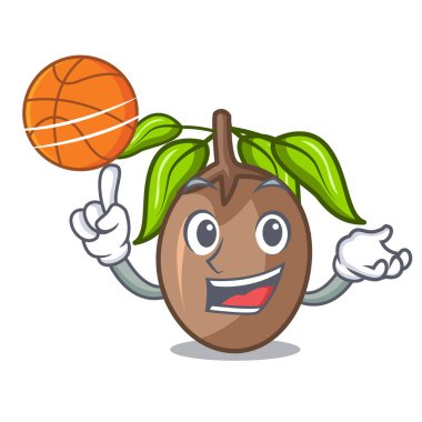 Karakter kase vektör çizim ile basketbol sapodilla meyve