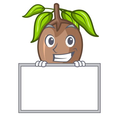 Karakter kase vektör çizim kurulu sapodilla meyve ile sırıtarak