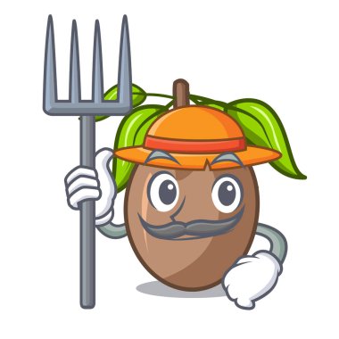 Çiftçi sapodilla meyve karakter kupa illüstrasyon vektör