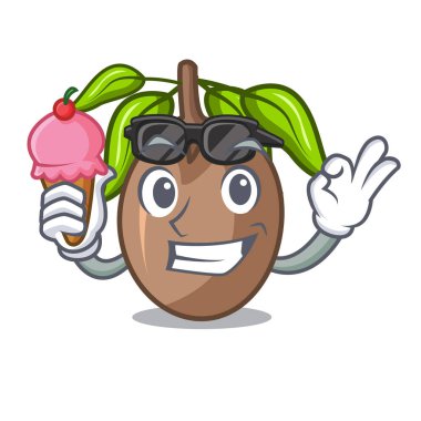 Maskot vektör illüstrasyon izole dondurma sapodilla meyve ile