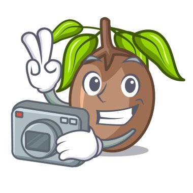 Fotoğrafçı sapodilla meyve şekli çizgi film vektör çizim içinde kesmek