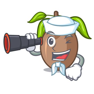 Denizci ile dürbün sapodilla meyve şekli çizgi film vektör çizim içinde kesmek