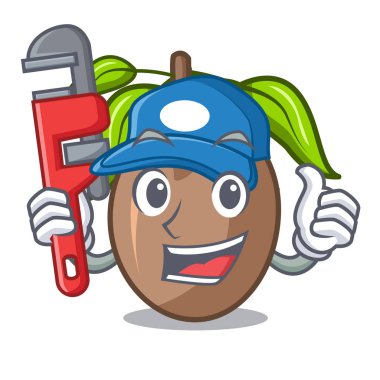 Tesisatçı dilim sapodilla meyve şekil üzerinde vektör çizim karikatür