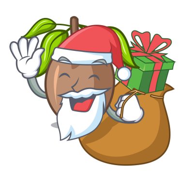 Noel Baba hediye dilim sapodilla meyve şekli çizgi film vektör çizim ile