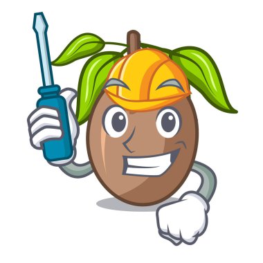 Otomotiv dilim sapodilla meyve şekil üzerinde vektör çizim karikatür