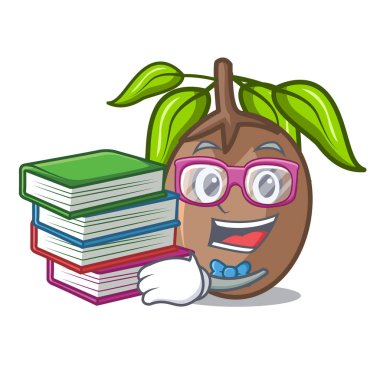 Öğrenci kitap dilim sapodilla meyve şekli çizgi film vektör çizim ile