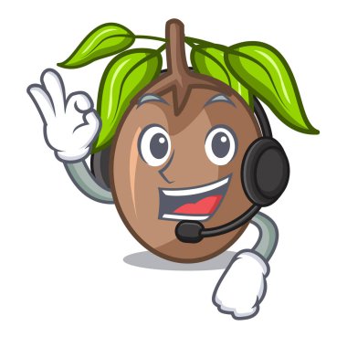 Kulaklık dilim sapodilla meyve ile şekil karikatür vektör çizim