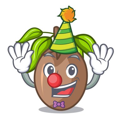 Palyaço dilim sapodilla meyve şekil üzerinde vektör çizim karikatür