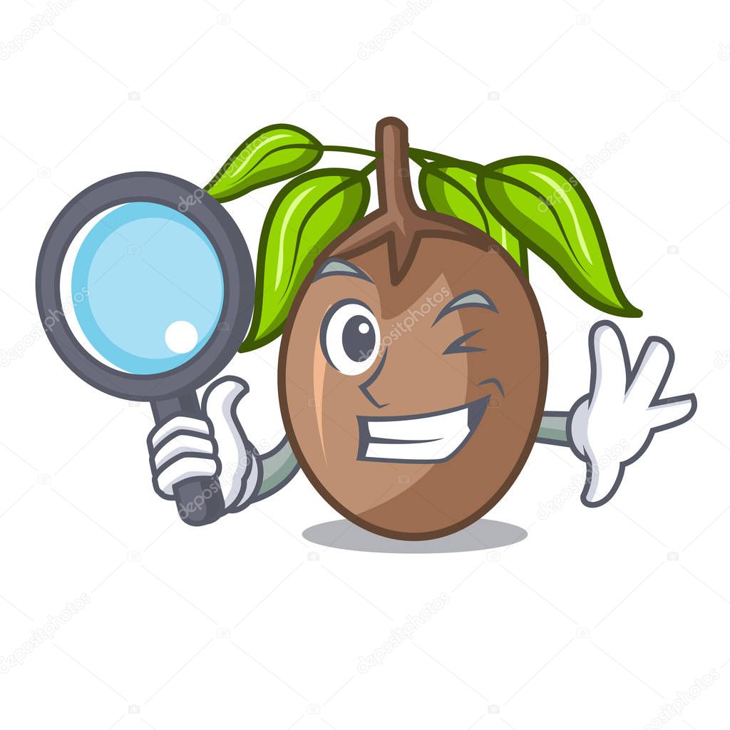 Detective sapodilla fruit isolated on the mascot vector illustration