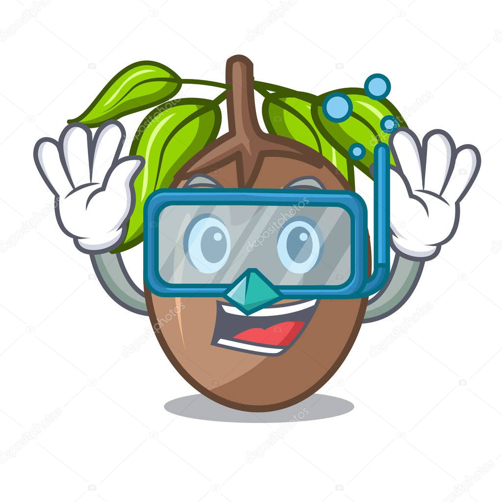 Diving sapodilla fruit isolated on the mascot vector illustration