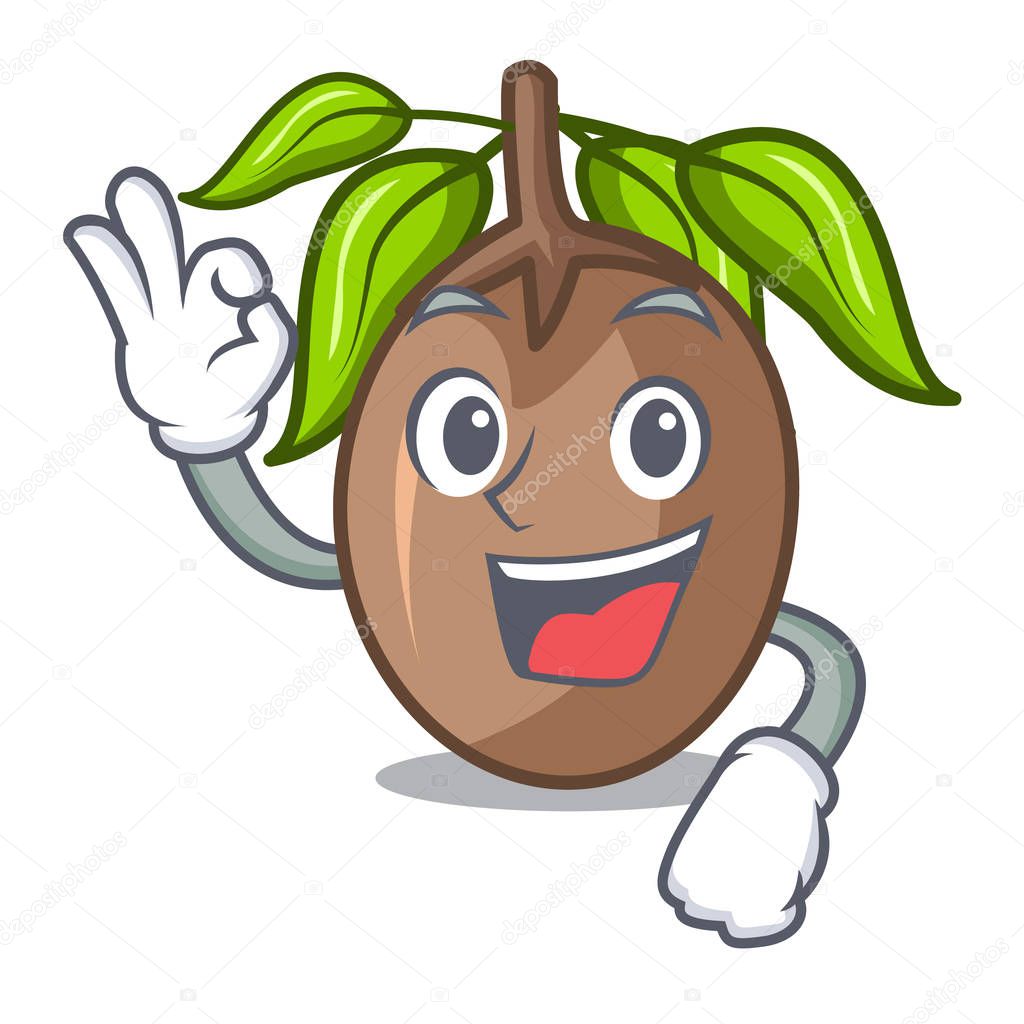 Okay sapodilla fruit isolated on the mascot vector illustration