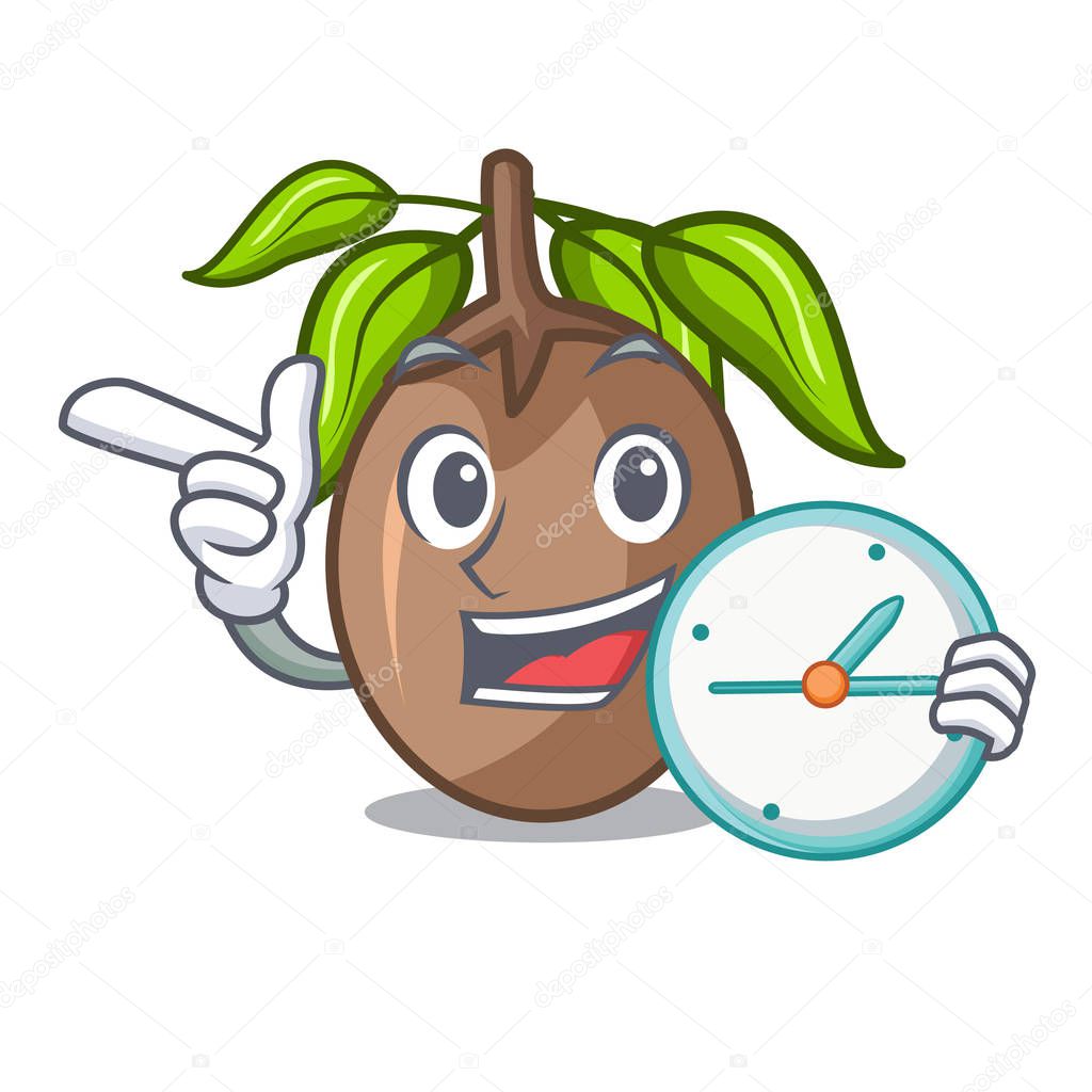 With clock sapodilla fruit isolated on the mascot vector illustration