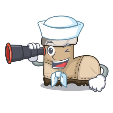 Denizci bir karakter rak vektör çizim üzerinde dürbün çalışma önyükleme ile