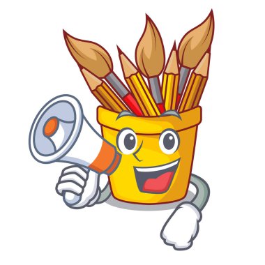 Megafon kalem pot şekli ile karikatür vektör çizim