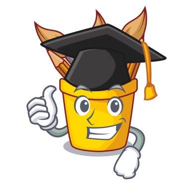 Mezuniyet karakter pot kalem ahşap masa vektör çizim yukarıda