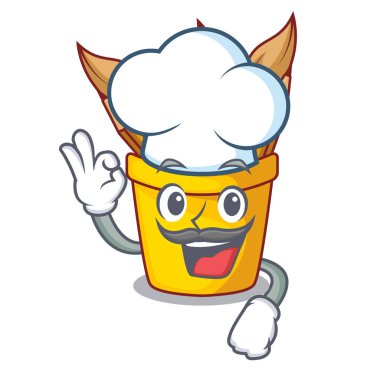 Şef karakter pot kalem ahşap masa vektör çizim yukarıda