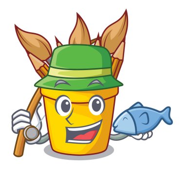 Balık tutma pot kalem maskot vektör çizim ile izole