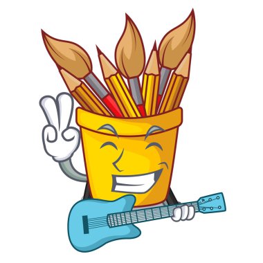 Maskot vektör çizim ile izole gitar pot kalemle