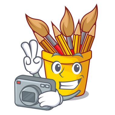 Fotoğrafçı pot kalem maskot vektör çizim ile izole