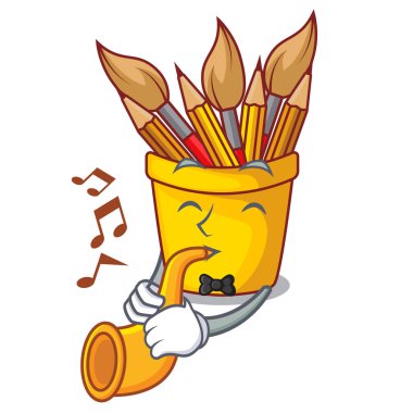 Maskot vektör çizim ile izole trompet pot kalemle