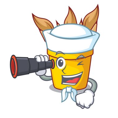 Denizci maskot vektör çizim ile izole dürbün pot kalem ile