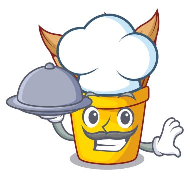 Şef ile maskot vektör illüstrasyon izole gıda pot kalem ile