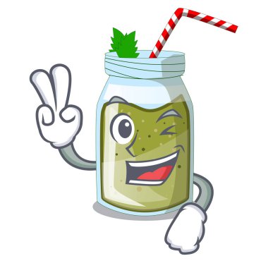 İki parmak suyu smoothies karikatür tabloda yeşil illüstrasyon vektör