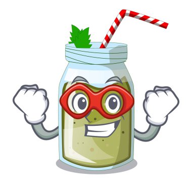 Süper kahraman suyu smoothies karikatür tablo vektör resimde yeşil