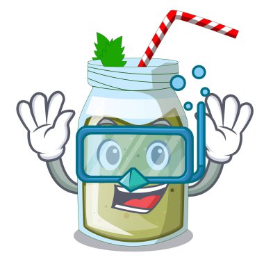 Dalış suyu smoothies karikatür tablo vektör resimde yeşil