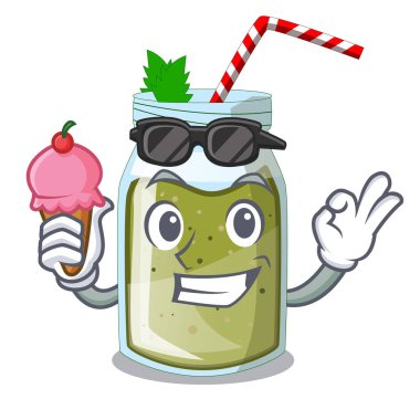 Dondurma suyu smoothies ile karikatür tablo vektör resimde yeşil