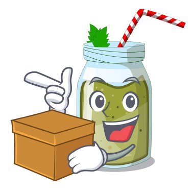 Kutu meyve suyu smoothies ile karikatür tablo vektör resimde yeşil