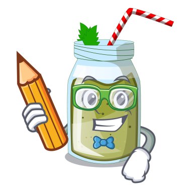 Öğrenci suyu smoothies karikatür tabloda yeşil illüstrasyon vektör