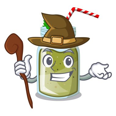 Cadı suyu yeşil smoothie karakter Kupası vektör çizim üzerinde